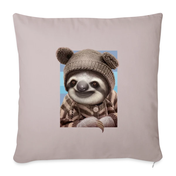Bébé Paresseux en Pull Hivernal sur Housse de coussin décorative 45 x 45 cm
