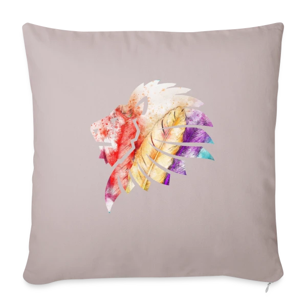 Lion Plumes Aquarelle sur Housse de coussin décorative 45 x 45 cm