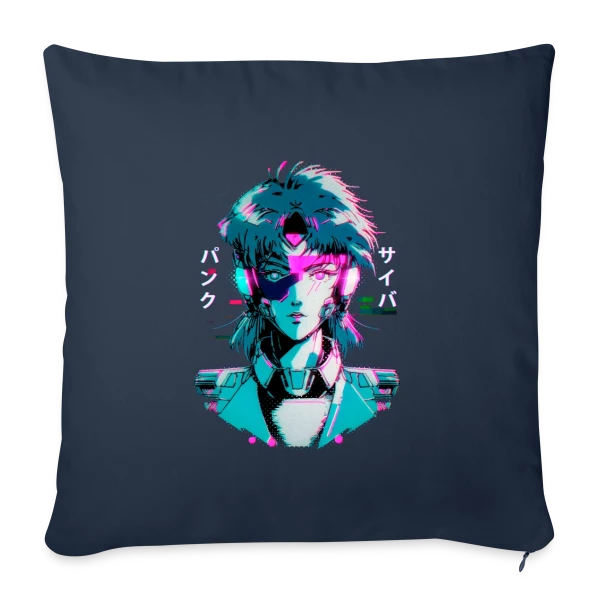 Cyberpunk Anime Girl : Esthétique Glitch Années 80 sur Housse de coussin décorative 45 x 45 cm