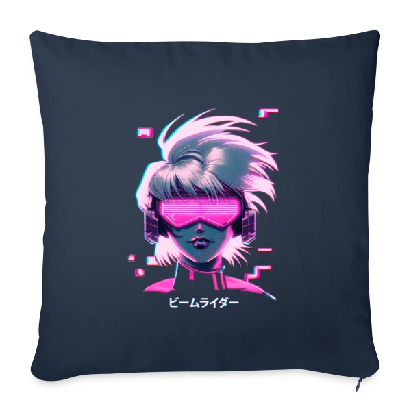 Synthwave Anime Girl : Cyberpunk Néon Rétro sur Housse de coussin décorative 45 x 45 cm