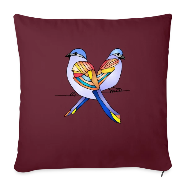 Duo Oiseaux Colorés sur Housse de coussin décorative 45 x 45 cm