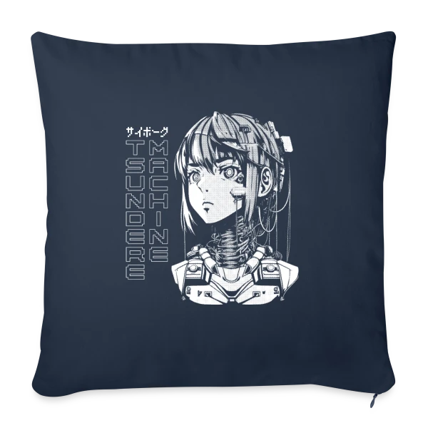 Cyber Girl Tsundere Manga : Buste Cyborg Féminin sur Housse de coussin décorative 45 x 45 cm