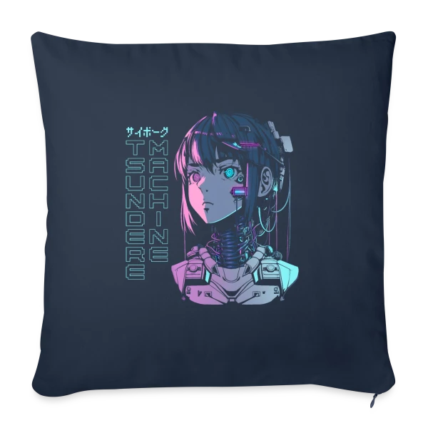 Tsundere Cyborg Neon Glitch Anime sur Housse de coussin décorative 45 x 45 cm
