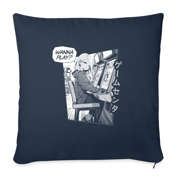 Fille Anime en Arcade Rétro - Wanna Play ? sur Housse de coussin décorative 45 x 45 cm