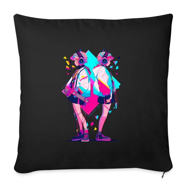 Jumelles Anime Rétro Neon 80s/90s Musique sur Housse de coussin décorative 45 x 45 cm