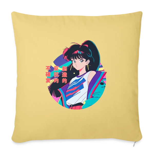 Fille Anime Rétro 80s/90s Windbreaker sur Housse de coussin décorative 45 x 45 cm