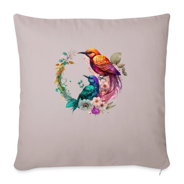 Oiseaux du Paradis Fleuris sur Housse de coussin décorative 45 x 45 cm