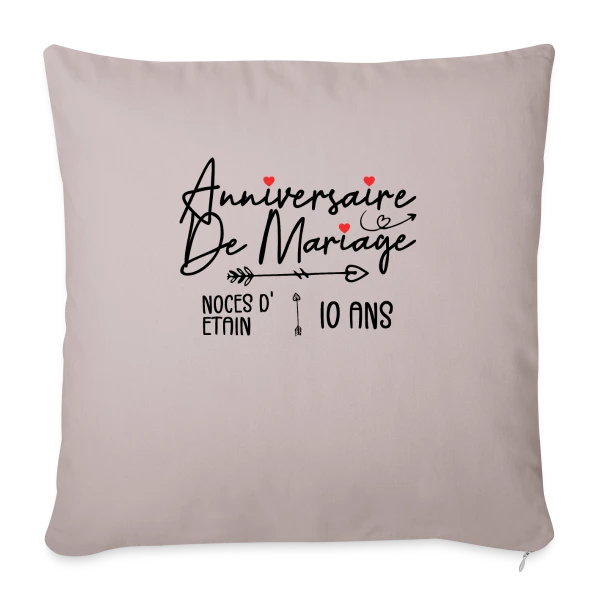 Anniversaire Mariage Noces Étain sur Housse de coussin décorative 45 x 45 cm