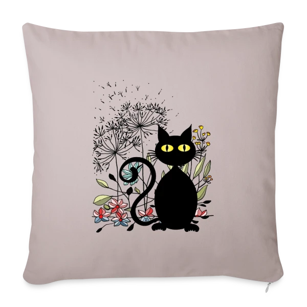 Chat Noir Fleuri sur Housse de coussin décorative 45 x 45 cm