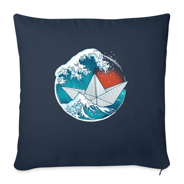 Bateau Origami dans la tempête sur Housse de coussin décorative 45 x 45 cm
