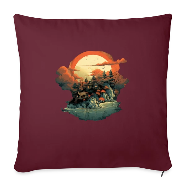 Paysage Asiatique Mystique sur Housse de coussin décorative 45 x 45 cm