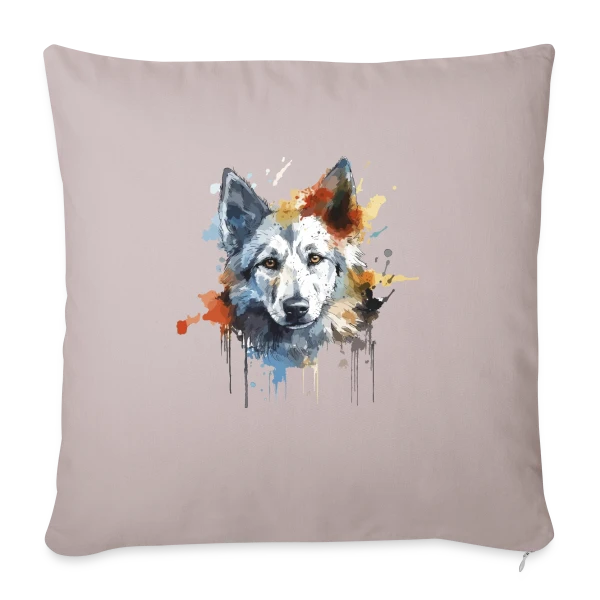 Loup Aquarelle Stylisé sur Housse de coussin décorative 45 x 45 cm