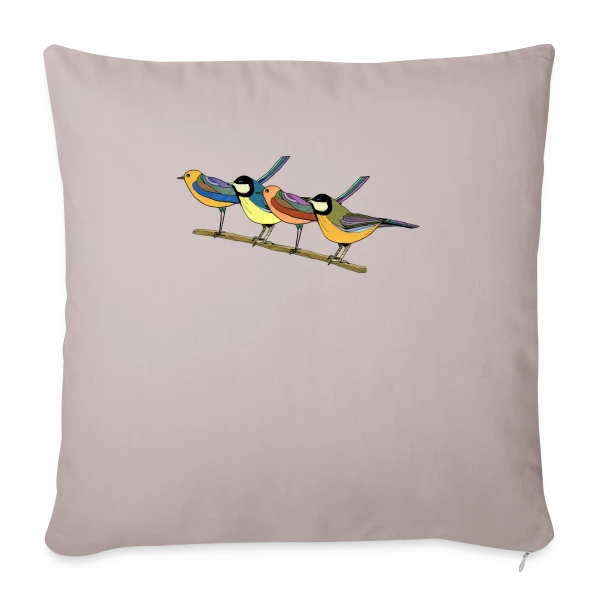 Quatre Oiseaux Colorés sur Housse de coussin décorative 45 x 45 cm