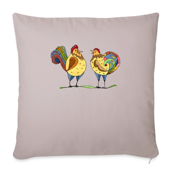 Duo Coq & Poule Champêtre sur Housse de coussin décorative 45 x 45 cm