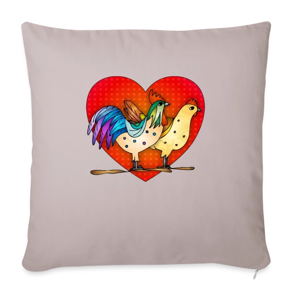 Duo Coq et Poule Champêtre sur Housse de coussin décorative 45 x 45 cm