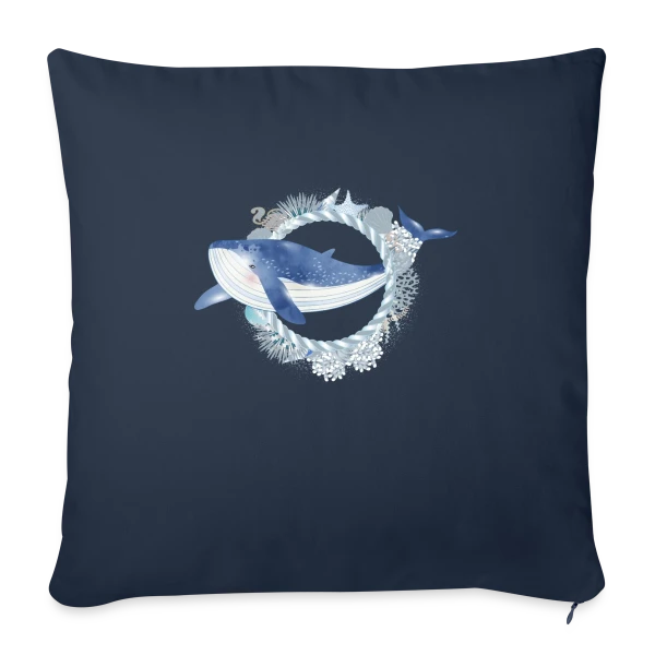 Baleine Bleue et Récif Corallien - Style Aquarelle sur Housse de coussin décorative 45 x 45 cm