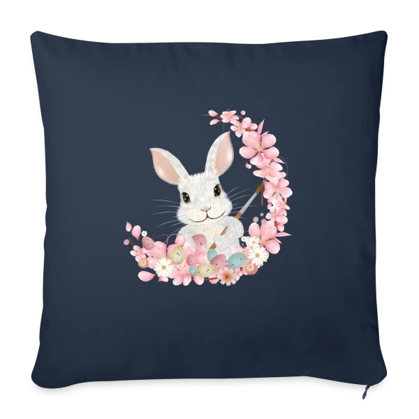 Lapin de Pâques Enchanteur: Fleurs et Pinceau Pastel sur Housse de coussin décorative 45 x 45 cm