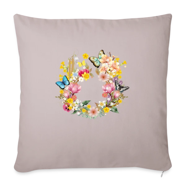 Éclosion Printanière : Fleurs et Papillons Colorés sur Housse de coussin décorative 45 x 45 cm