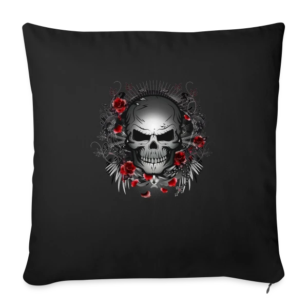 Crâne Gothique Mystique aux Roses Rouges sur Housse de coussin décorative 45 x 45 cm