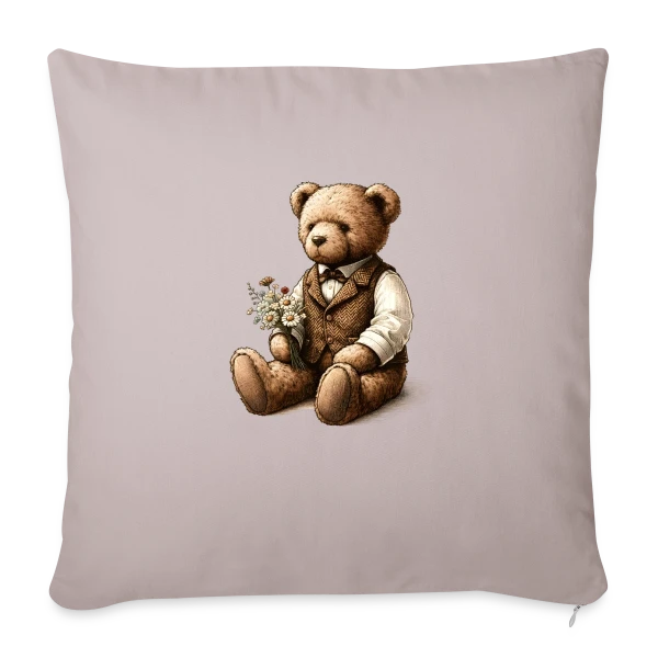 Teddy Vintage Fleuri: Douce Nostalgie sur Housse de coussin décorative 45 x 45 cm