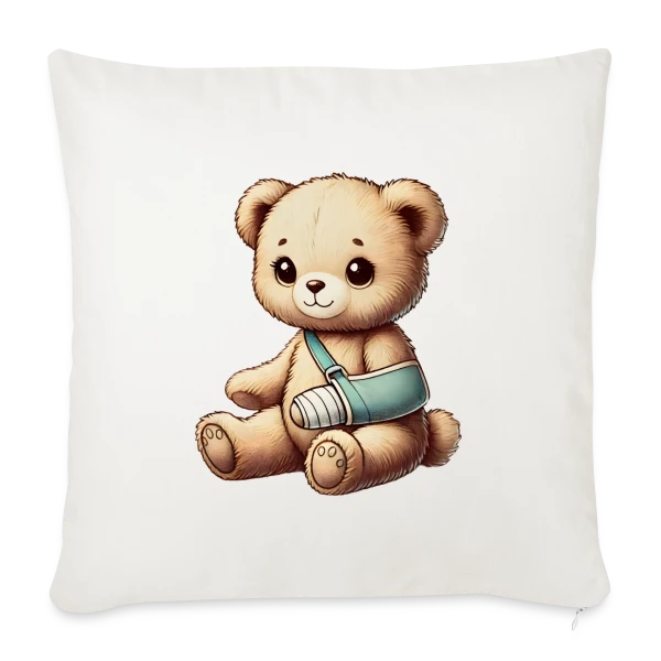 Teddy Réconfortant Plâtré : L'Ours Symbole de Courage et d'Amour sur Housse de coussin décorative 45 x 45 cm