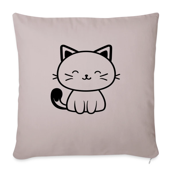 Chaton Kawaii Souriant sur Housse de coussin décorative 45 x 45 cm