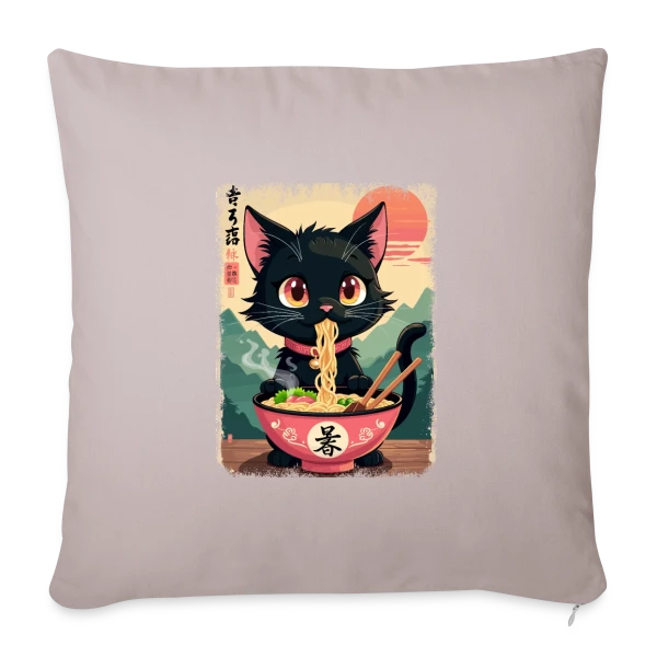 Chat Kawaii Ramen sur Housse de coussin décorative 45 x 45 cm