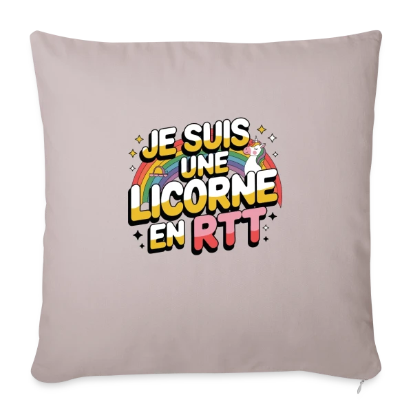 Licorne en RTT Arc-en-ciel sur Housse de coussin décorative 45 x 45 cm