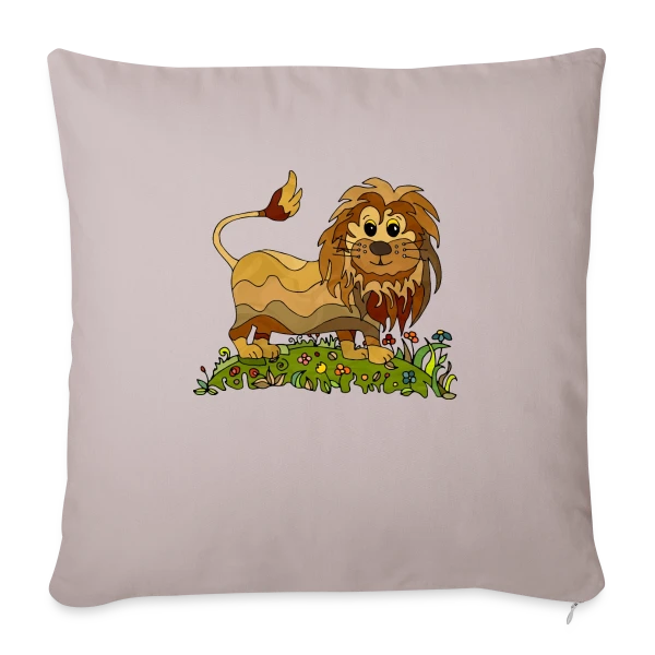 Lion Joyeux Prairie Fleurie sur Housse de coussin décorative 45 x 45 cm