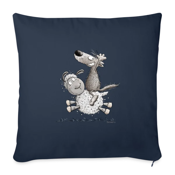 Loup Cavalier & Mouton Rigolo sur Housse de coussin décorative 45 x 45 cm