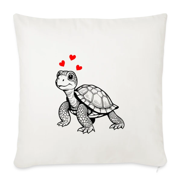 Tortue Mignonne et Cœurs Doux sur Housse de coussin décorative 45 x 45 cm