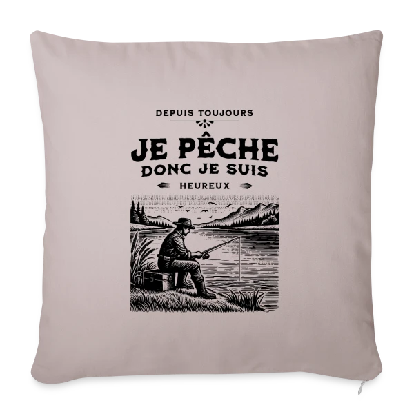 Je Pêche, Je Suis Heureux : T-shirt Éloquent sur Housse de coussin décorative 45 x 45 cm