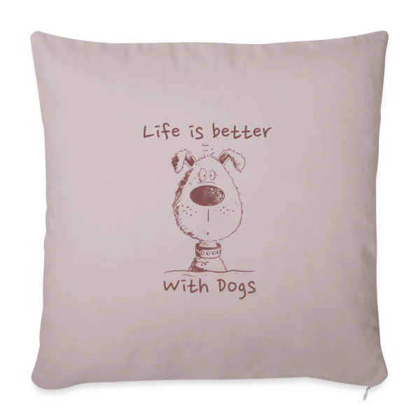 Life Is Better With Dogs - Chien cartoon monochrome sur Housse de coussin décorative 45 x 45 cm