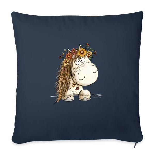 Cheval Adorable avec Couronne de Fleurs - Cartoon sur Housse de coussin décorative 45 x 45 cm
