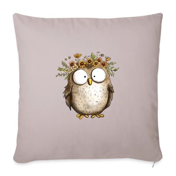 Hibou avec Couronne de Fleurs Sauvages - Style Cottagecore sur Housse de coussin décorative 45 x 45 cm