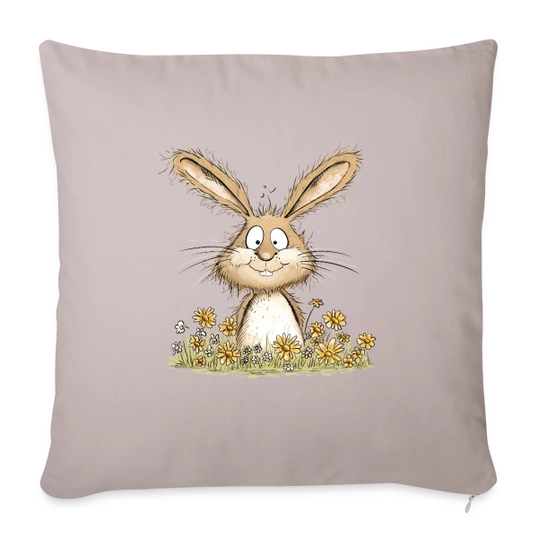 Lapin Rigolo des Fleurs sur Housse de coussin décorative 45 x 45 cm