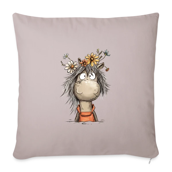 Cheval mignon en salopette et fleurs sauvages sur Housse de coussin décorative 45 x 45 cm