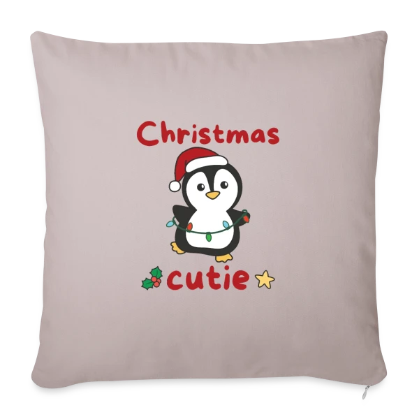 Pingouin Mignon Lumières Noël sur Housse de coussin décorative 45 x 45 cm