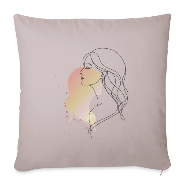 Portrait de Femme en Art Ligne - Élégance Minimaliste sur Housse de coussin décorative 45 x 45 cm