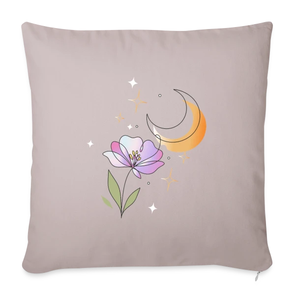 Art Ligne Fleur et Lune - Mystère Nocturne sur Housse de coussin décorative 45 x 45 cm