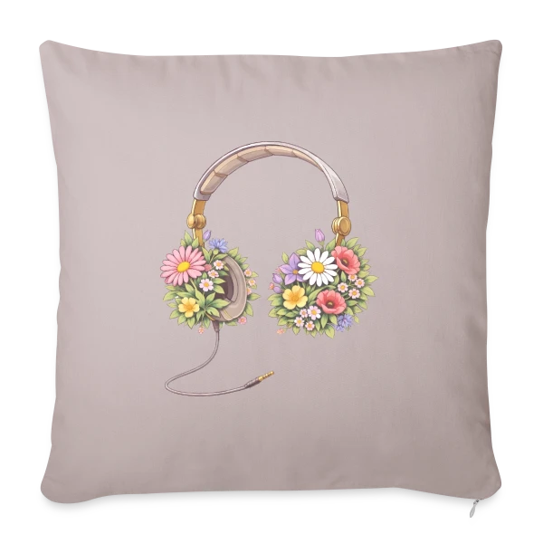 Casque Audio Fleuri - Harmonie Musicale et Naturelle sur Housse de coussin décorative 45 x 45 cm