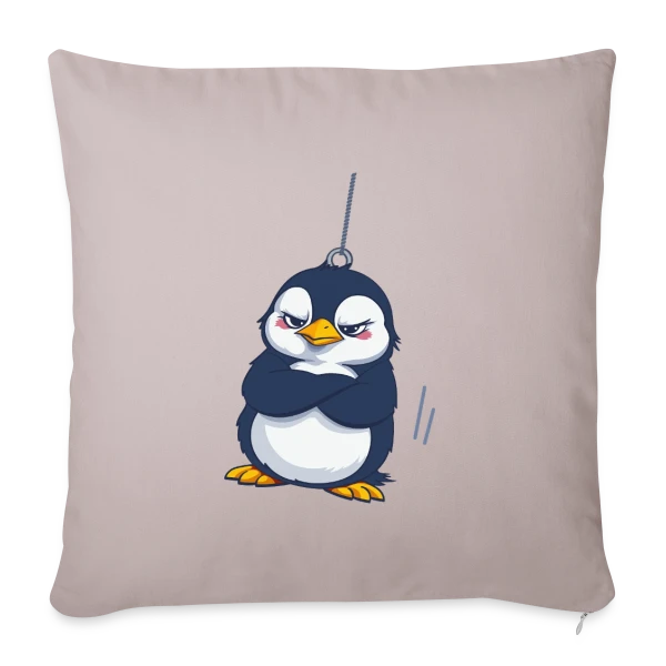 Pingouin Grognon Suspendu sur Housse de coussin décorative 45 x 45 cm