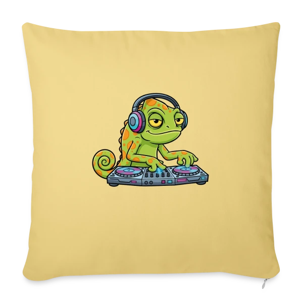 Caméléon DJ Mascotte Cartoon sur Housse de coussin décorative 45 x 45 cm