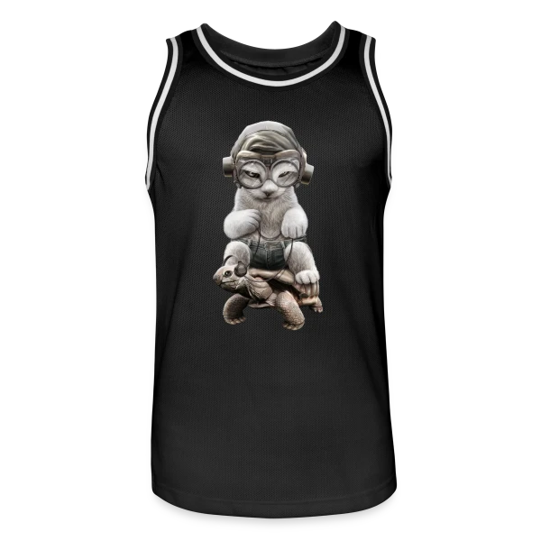 Chat Cavalier sur Tortue de Guerre sur Maillot de basket Homme