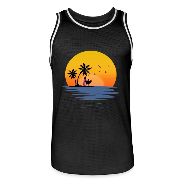 Coucher de Soleil Plage Surfeurs sur Maillot de basket Homme