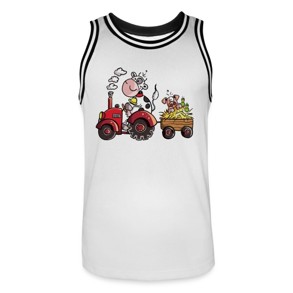 La Vache au Volant, le Cochon à Bord - T-shirt Agricole Fun sur Maillot de basket Homme