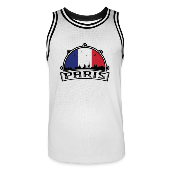 Paris Skyline Drapeau Français sur Maillot de basket Homme