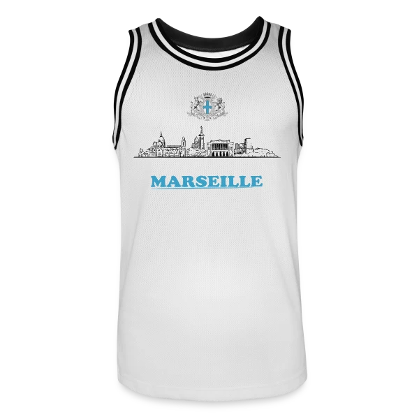 Blason et Skyline Marseille sur Maillot de basket Homme
