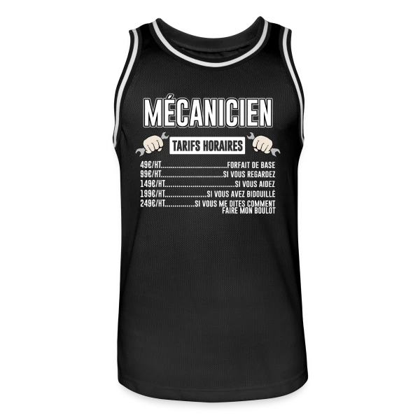 Mécanicien : Mes Tarifs Horaires | T-Shirt Humour Auto sur Maillot de basket Homme