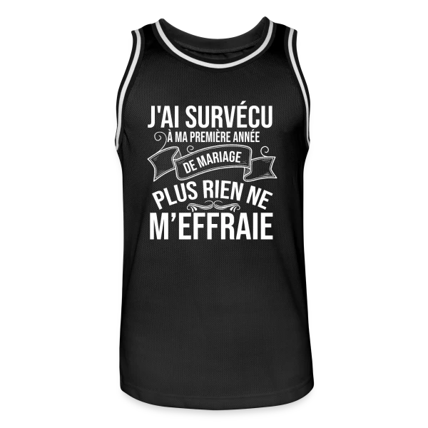 1 An de Mariage - J'ai Survécu ! Humour Couple sur Maillot de basket Homme